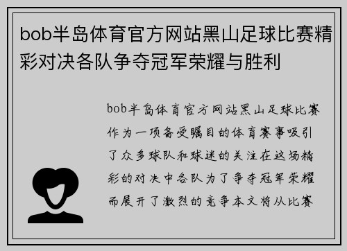 bob半岛体育官方网站黑山足球比赛精彩对决各队争夺冠军荣耀与胜利
