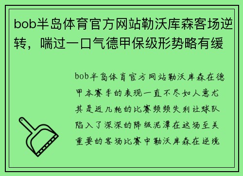 bob半岛体育官方网站勒沃库森客场逆转，喘过一口气德甲保级形势略有缓解