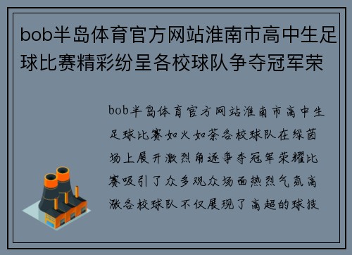 bob半岛体育官方网站淮南市高中生足球比赛精彩纷呈各校球队争夺冠军荣耀