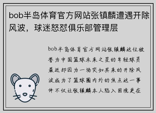bob半岛体育官方网站张镇麟遭遇开除风波，球迷怒怼俱乐部管理层